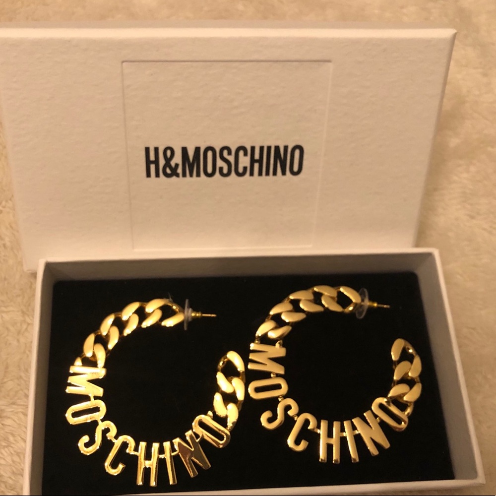 H&M Moschino Gold Letter Hoop Earrings